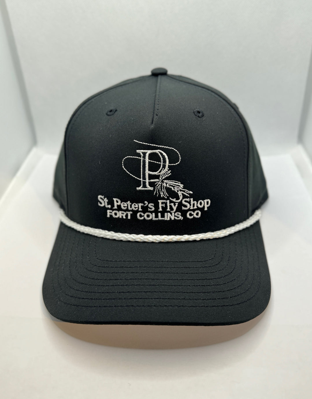 Richardson Sports St. Peter's Classic Solid White Logo 5 Pannel Hat Black w/ White Rope One Size