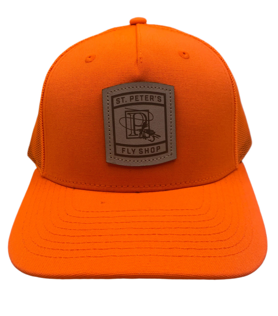 Richardson Sports Classic Logo Leather Patch Trucker: Blaze Orange