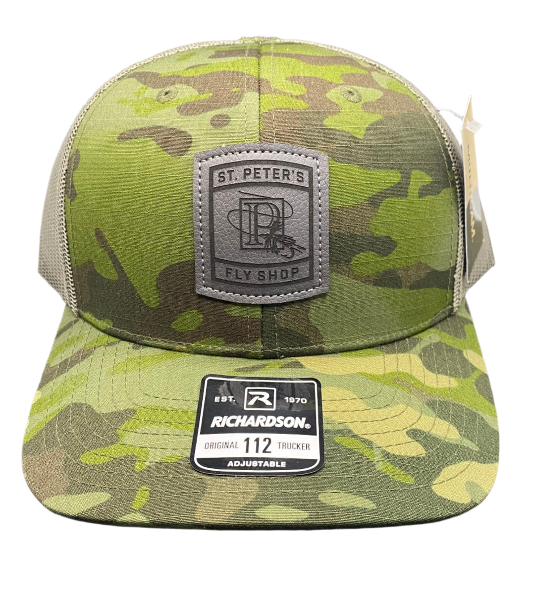 Richardson Sports St. Peter's Classic Logo Leather Patch Trucker Hat Camo/Loden
