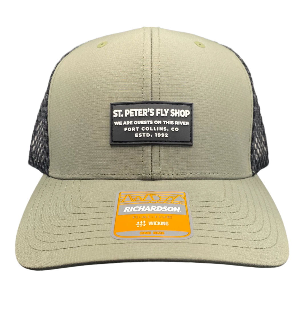 Richardson Sports St. Peter's Fly Shop Rubber Patch Trucker Hat Olive/Black Mesh