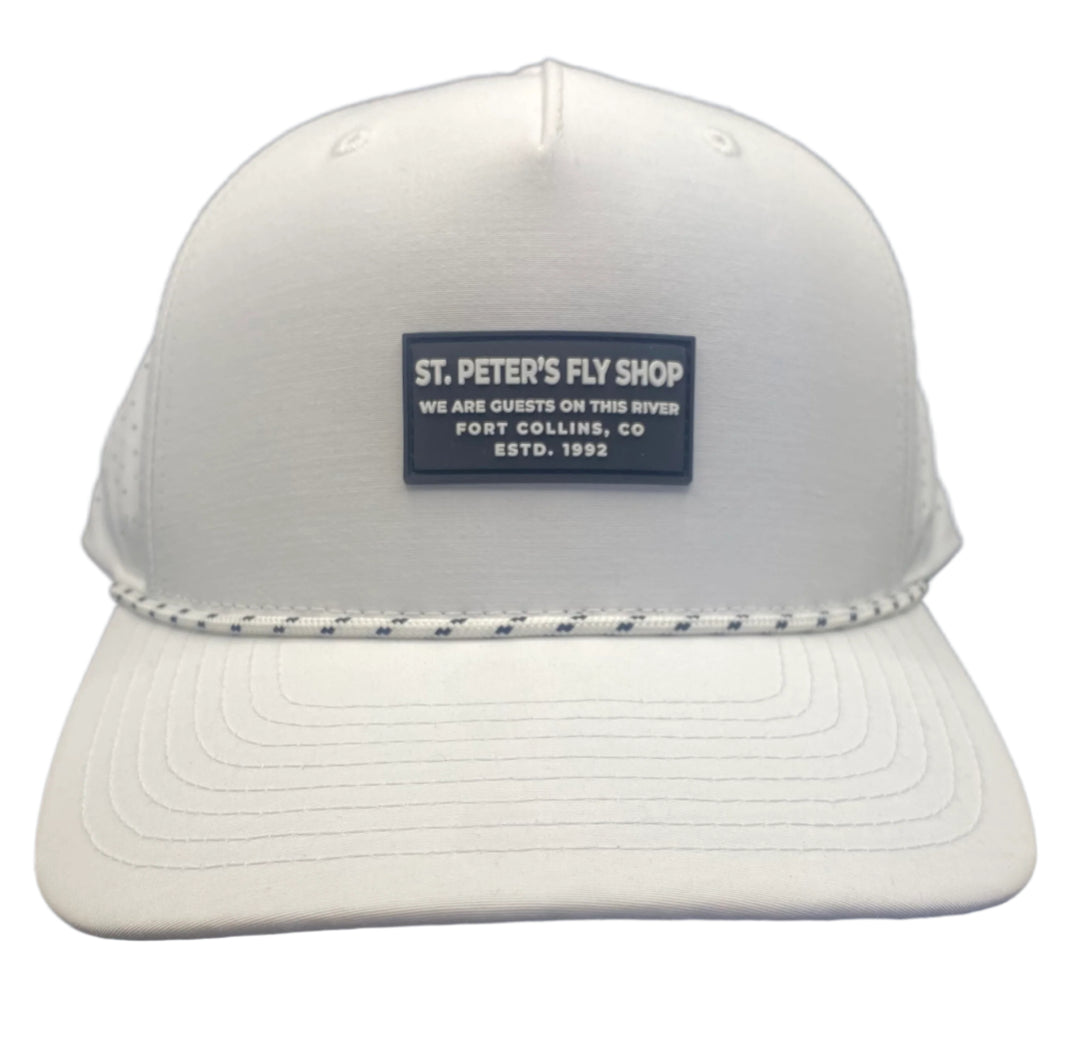 Richardson Sports St. Peter's Fly Shop Rubber Patch Hat White/Black and White Rope