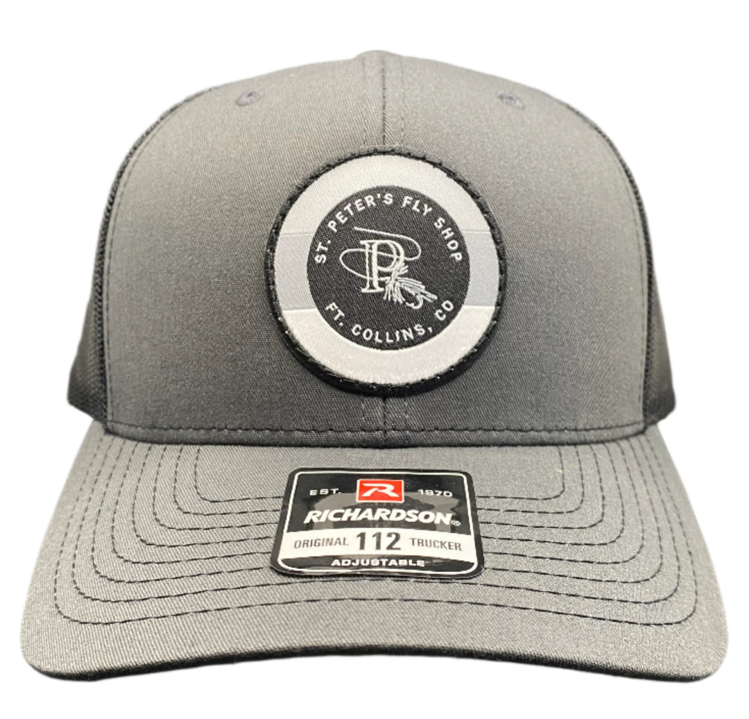 Richardson Sports St. Peter's Classic P Woven Patch Trucker Hat Black/Charcoal Mesh