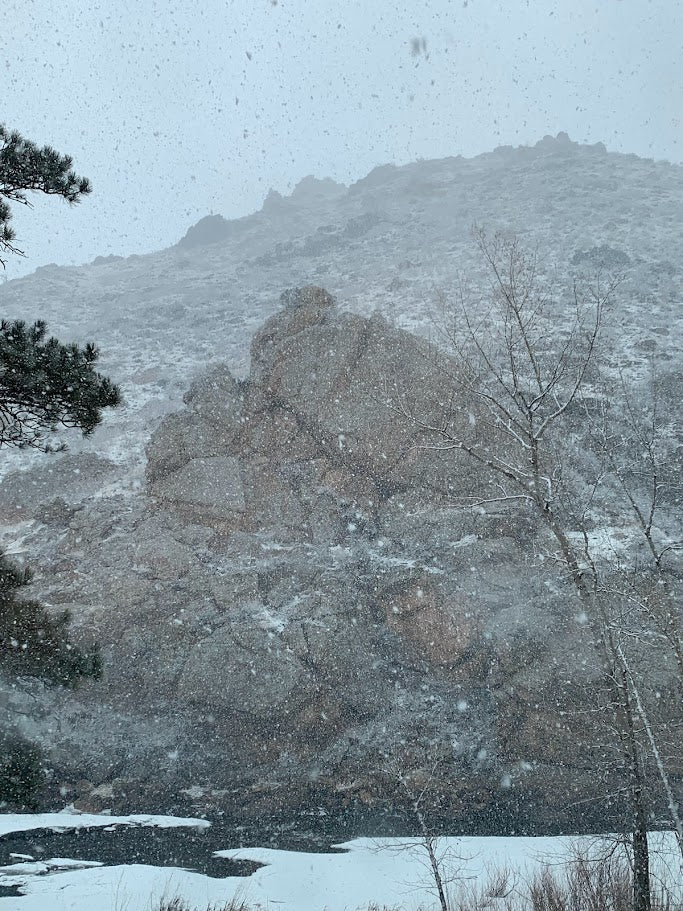 snowy mountain and river