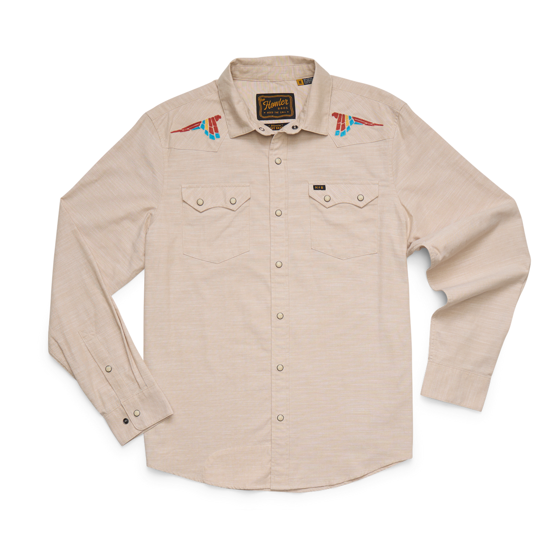 Howler Brothers Crosscut Deluxe Longsleeve - Parrot Patrol : Dune Chambray