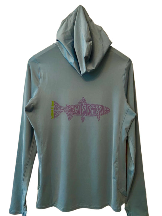 Simms W's BugStopper SolarFlex Hoody Back Purple Manifesto Logo