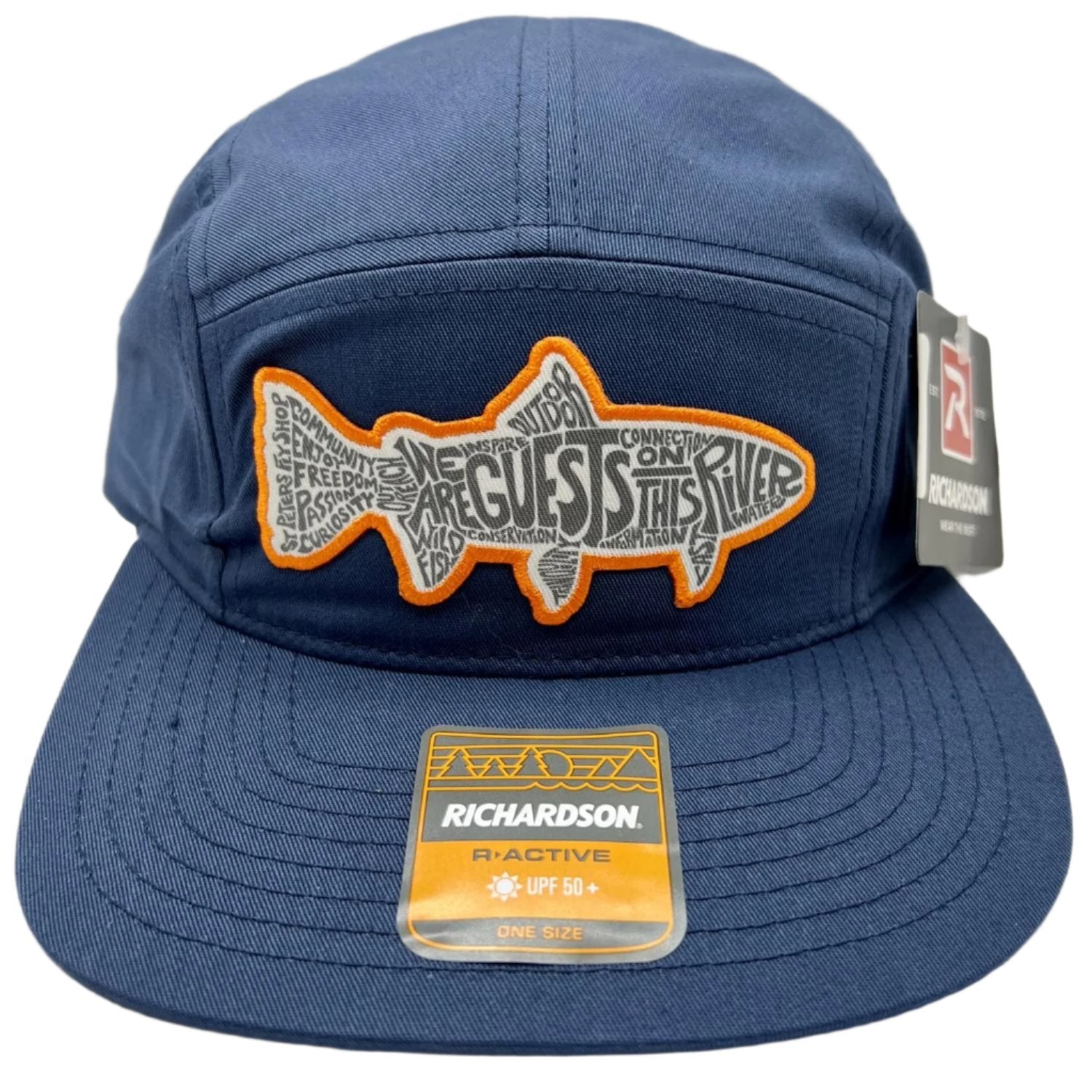 Manifesto 5 Panel Hat Light Navy Orange Outline 